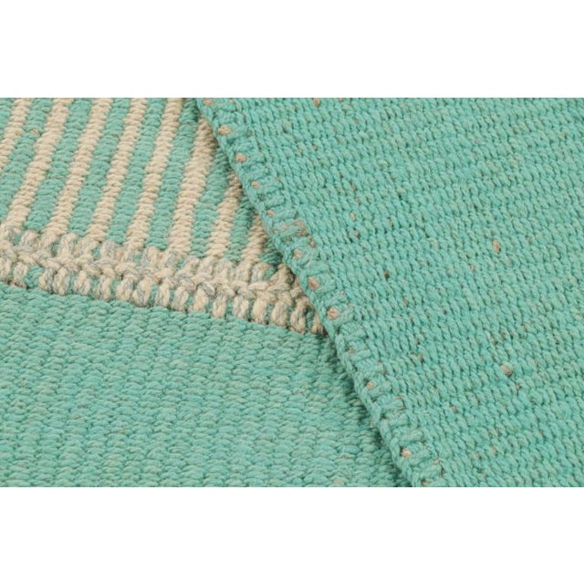 Kelly Green Rug & Kilim’s Contemporary Kilim in Blue and Beige Geometric Stripes For Sale - Image 8 of 8