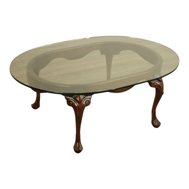 Harden Solid Cherry Oval Glass Top Queen Anne Coffee Table Chairish