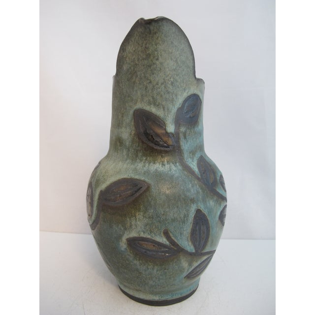 Jane Woodside Studio Art Pottery Climbing Leaves Twisted Handle Jug Pitcher For Sale - Image 4 of 14