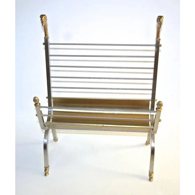1970s Italian Steel Brass Rams Head Magazine Rack For Sale - Image 10 of 11
