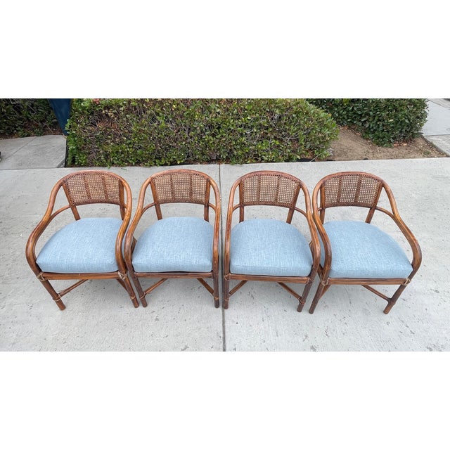 Contemporary 4 Authentic McGuire Vintage Rattan Cane Back Armchairs, Coastal Style For Sale - Image 3 of 14