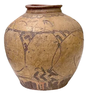 Vintage Earthy Beige Brown Village Rural Pottery Ceramic Pot Vase