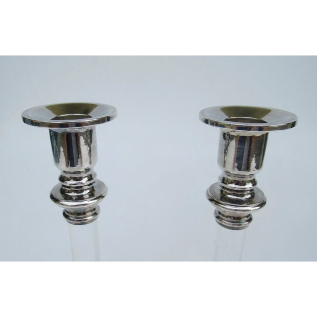 Silver Vintage Karl Springer-Style, Exclusively for Lord & Taylor Silver Plate & Lucite Candle Holders -A Pair For Sale - Image 8 of 13
