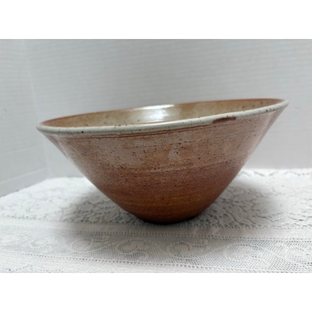 Large vintage studio pottery stoneware bowl. Earthy rustic elegance - farmhouse style. Handmade. Perfect for decor and or...