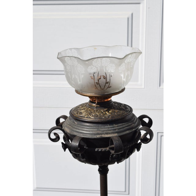 Mid 19th Century Antique Mid 19th Century Adjustable Wrought Iron Floor Oil Lamp Marked Duplex & B&H Mfg For Sale - Image 5 of 12
