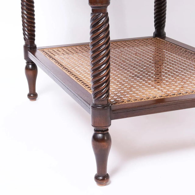 British Colonial Style Three Tiered Caned Stand or Table For Sale - Image 9 of 9