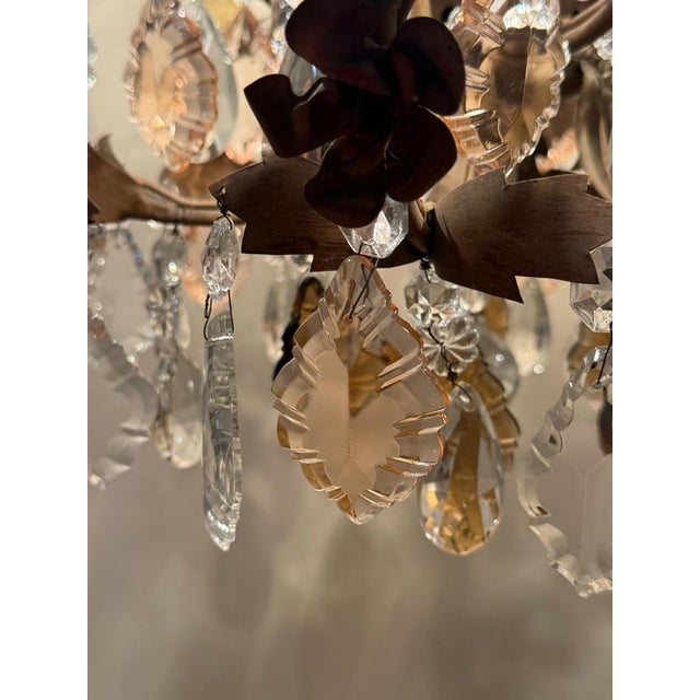 Hollywood Regency Crystal 6-Arm Chandelier with Hand-Painted Rose Details from Palwa, 1950s For Sale - Image 15 of 18