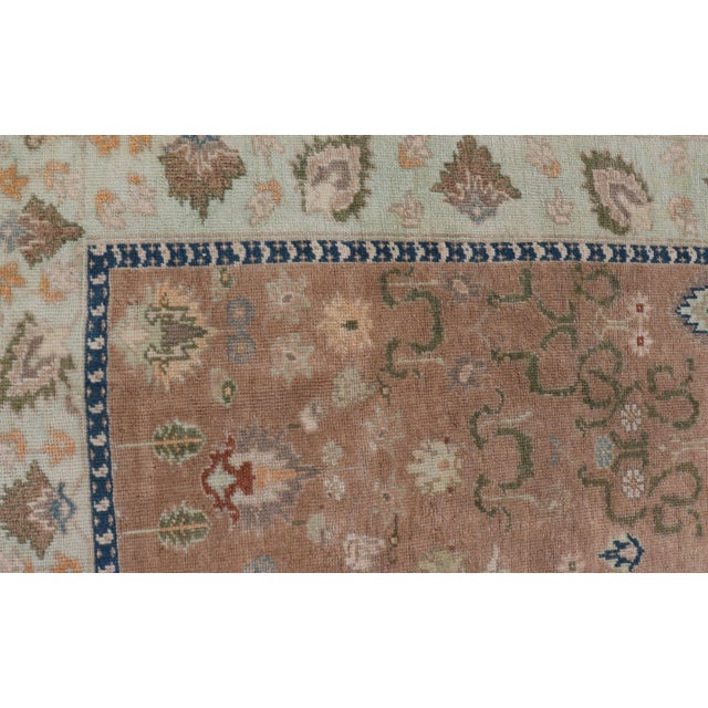 Mid 20th Century Colorful Turkish Oushak Rug in Salmon Background With All-Over Floral Design For Sale - Image 11 of 13