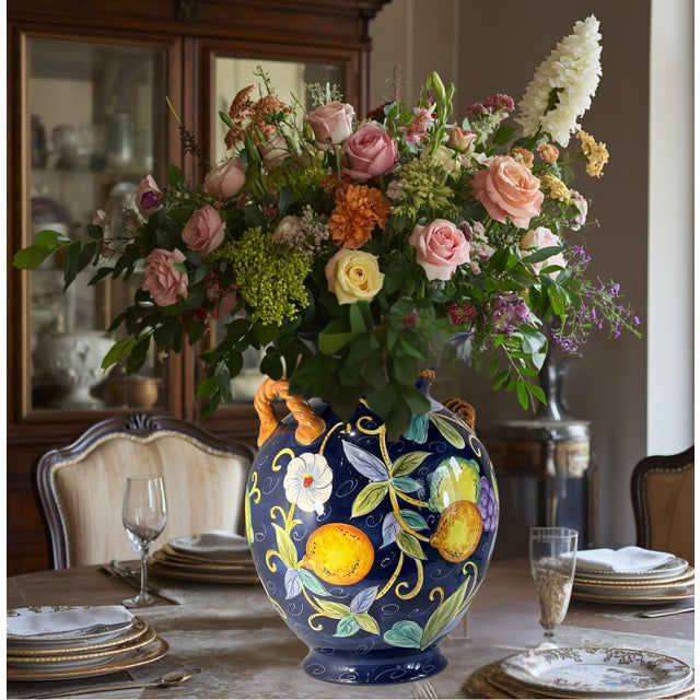 Make a bold statement with this stunning large-scale hand-crafted and hand-painted ceramic urn vase, created in the...