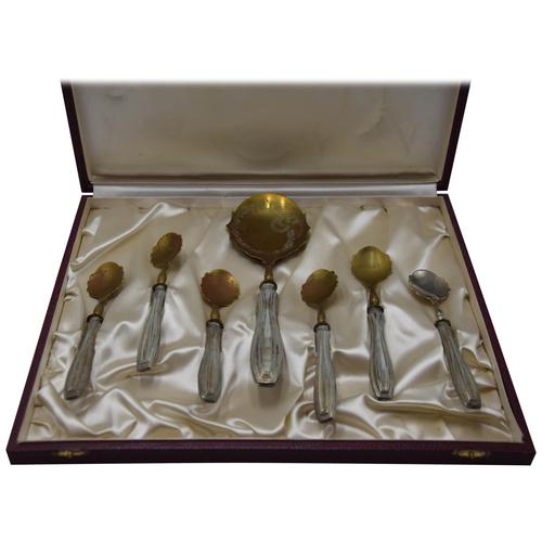 Antique Art Deco Ice Cream Set in Sterling Silver and Brass, Italy, Set of 7 For Sale - Image 5 of 5