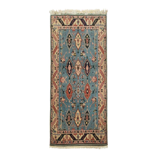 Heriz Rug 5’10” X 8’11” Blue Wool Vintage Tribal Hand-Knotted Oriental Carpet For Sale
