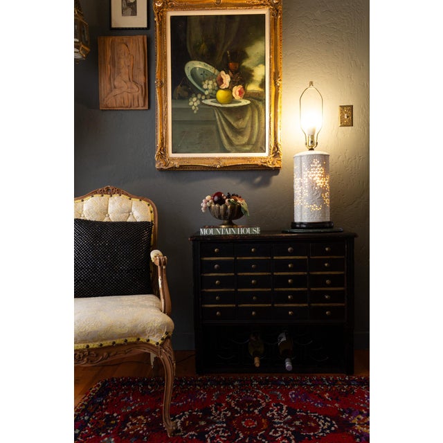1960s Pierced Porcelain Blanc De Chine Quatrefoil Lamp on Black Base For Sale - Image 12 of 18