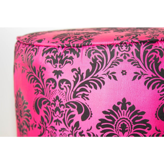 Vintage Modern Fuchsia and Black Moroccan Round Upholstered Stools For Sale - Image 11 of 12