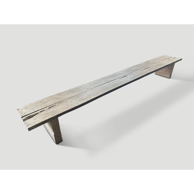 Andrianna Shamaris Minimalist Wabi Sabi Teak Wood Long Bench For Sale - Image 10 of 18
