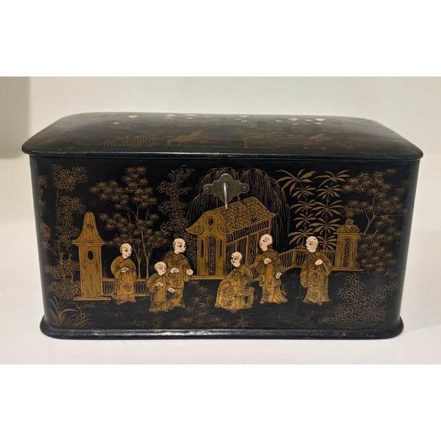 19th Century English Chinoiserie Papier-Maché Tea Caddy For Sale In Little Rock - Image 6 of 16