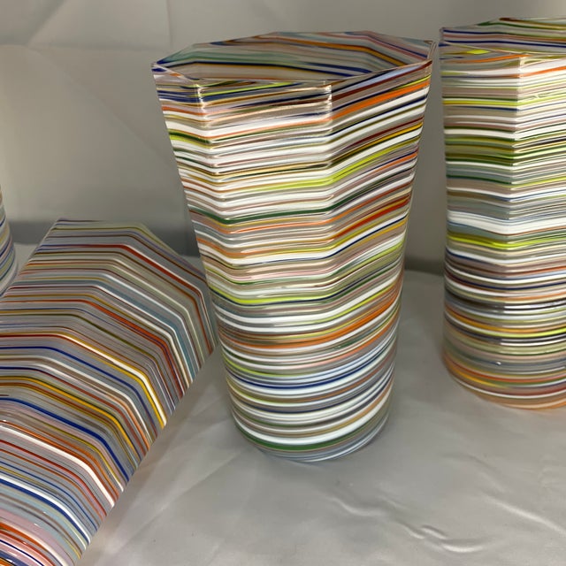 Glass Venetian Style Hand Blown Rainbow Tall Tumbler Glasses Set of 5 For Sale - Image 7 of 8