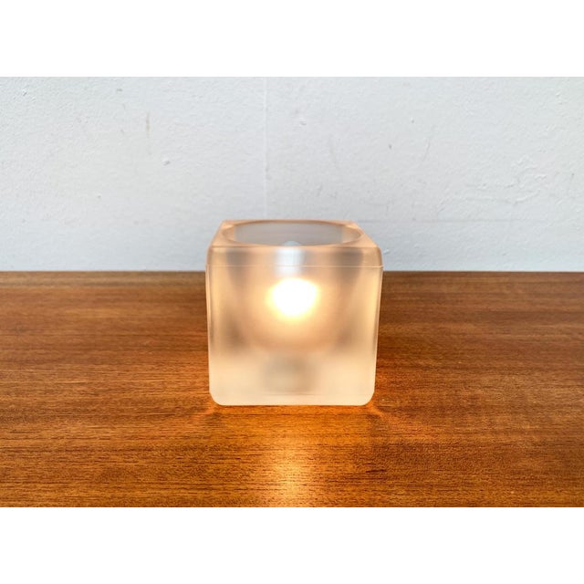 Glass cube table lamp from the renowned manufacturer Peill & Putzler. Here in the rare, completely satin version. The...