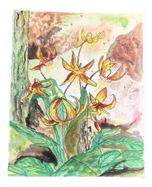 1990s Yellow Lilies Botanical Watercolor Painting - Signed Original