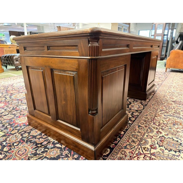 Metal English Chesterfield Desk with Brown Leather For Sale - Image 7 of 18