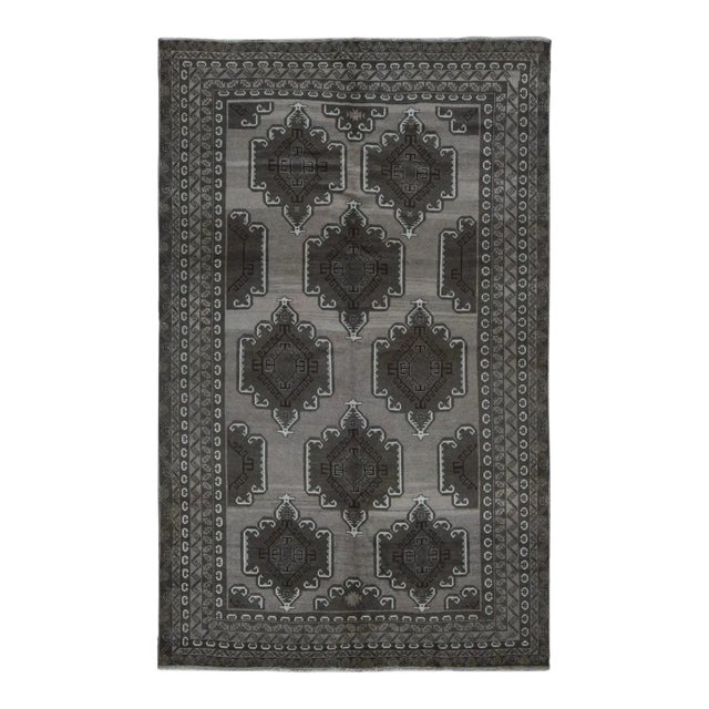 1960 6'3"x9'10" Gray Earthtone Color Vintage Afghan Balooch Hand Knotted All Wool Rug For Sale