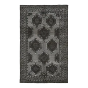 1960 6'3"x9'10" Gray Earthtone Color Vintage Afghan Balooch Hand Knotted All Wool Rug