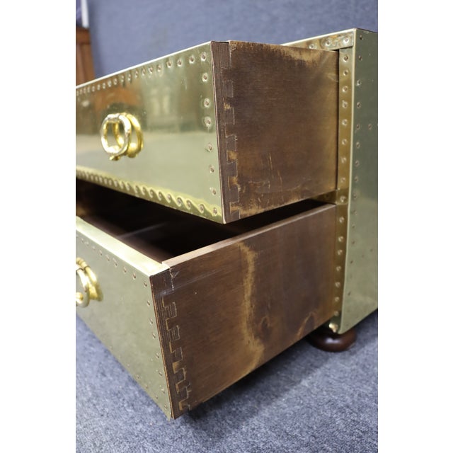 Mid 20th Century Sarreid Brass Clad Campaign Style Two-Drawer Chest For Sale - Image 5 of 16