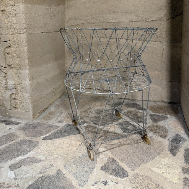 Antique Wire Laundry Basket Wheeled Collapsible For Sale - Image 12 of 12