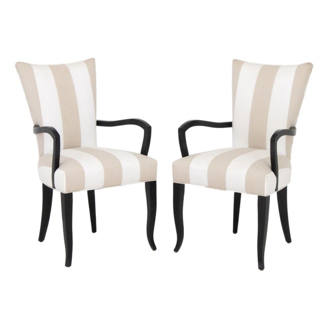 Modern Black Lacquered Armchairs, Pair For Sale