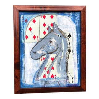 Contemporary Framed Collage With Playing Cards “Lucky Horse” by CL Auker For Sale