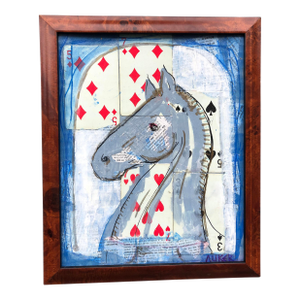 Contemporary Framed Collage With Playing Cards “Lucky Horse” by CL Auker