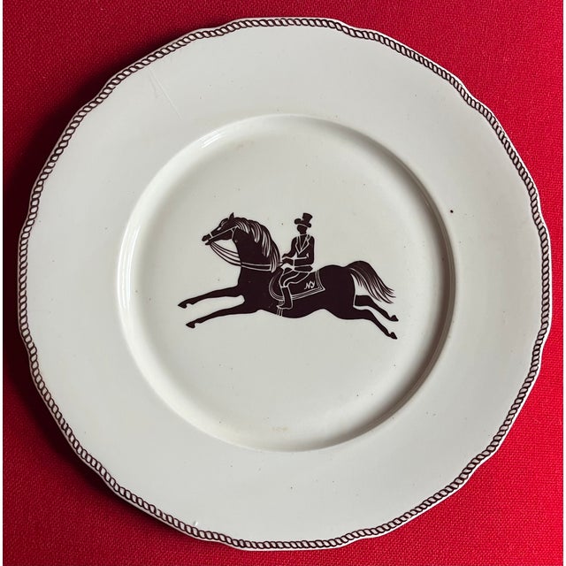 Large French Paris porcelain Art Deco charger plate decorated with an equestrian theme of horse and rider in the manner of...
