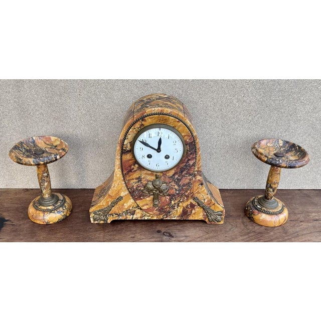Art Deco Clock with Marble Trim, 1890s, Set of 3 For Sale - Image 6 of 18