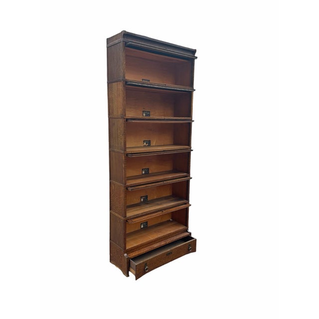 Wood Pair of Antique Arts & Crafts Mission Oak Six Section Barrister Bookcases For Sale - Image 7 of 12