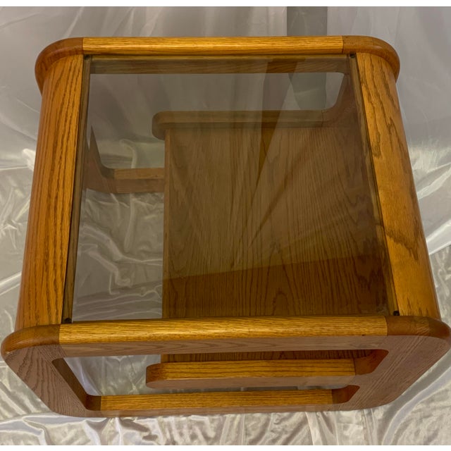 1980s Vintage Mersman Bellaire Cantilevered Oak & Smoked Glass Side Table For Sale - Image 5 of 7