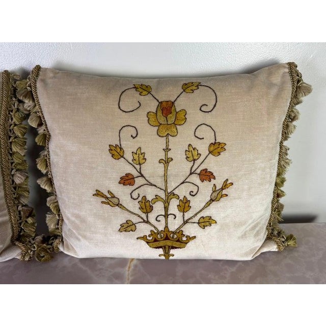 Pair of Pillows With 19th Century Hand-Applied Appliqués For Sale - Image 4 of 9