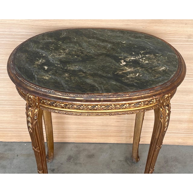 Set of Early 20th Century French Louis XVI Style Gilded Oval Console Table with Chairs For Sale - Image 9 of 18