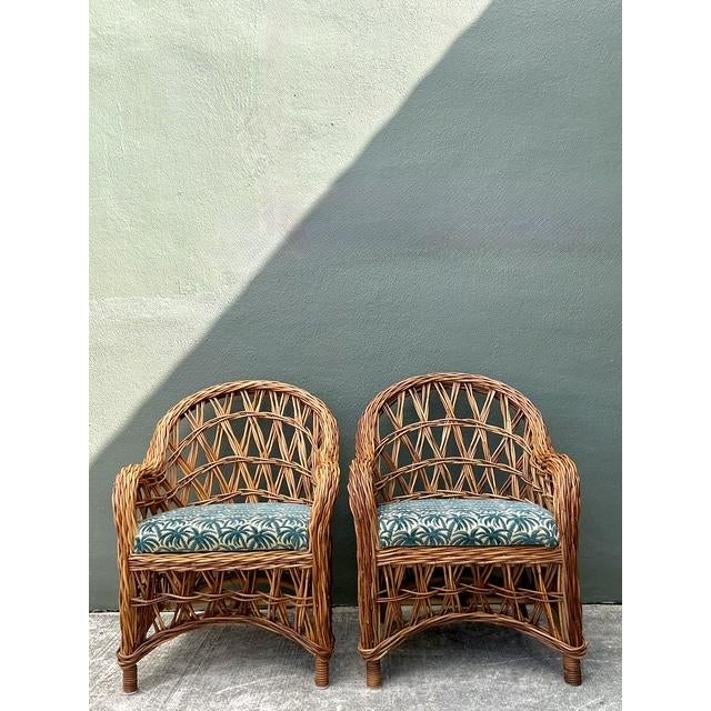 Vintage Woven Rattan Lounge Chairs - A Pair For Sale - Image 4 of 12