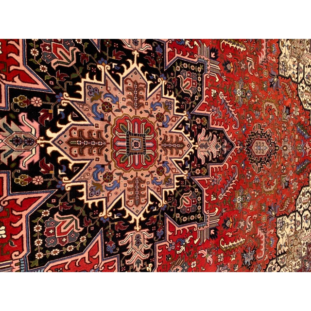 Red Color Fine Hand Knotted Silk & Wool Heriz Design 8'2'' X 11'7'' For Sale - Image 9 of 10