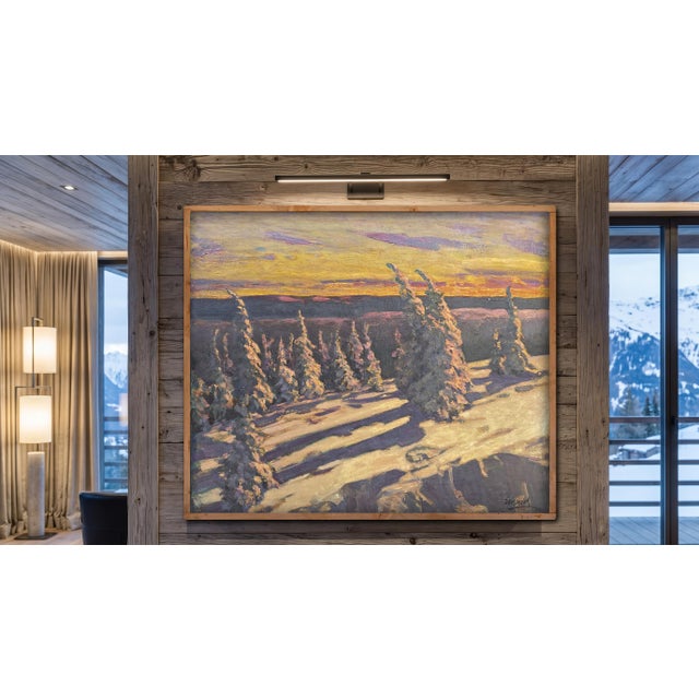 Emil Maier, Snowy Firs at Sunset, 1920s, Oil Painting on Canvas For Sale - Image 15 of 17