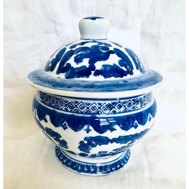 Blue & White Ceramic Covered Jar For Sale - Image 4 of 5