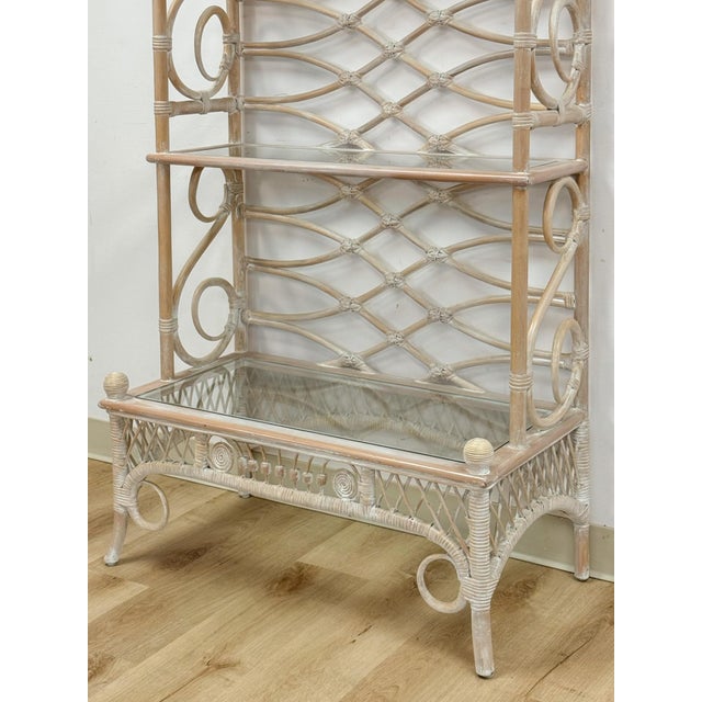 Vintage Etagere Henry Link Rattan Whitewash Three-Tier Glass Shelves Coastal For Sale - Image 14 of 16