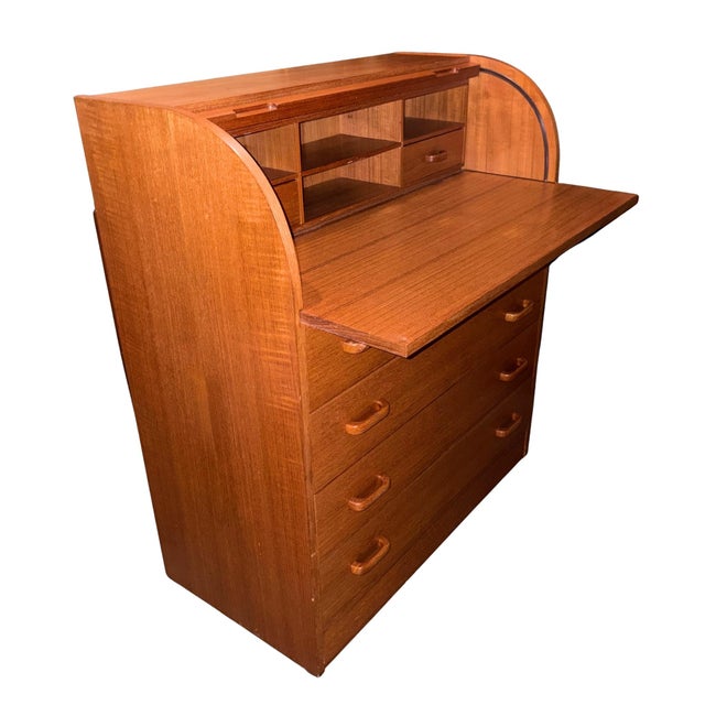 1960s Mid Century Modern Scandinavian Roll Top Secretary Desk For Sale - Image 4 of 9