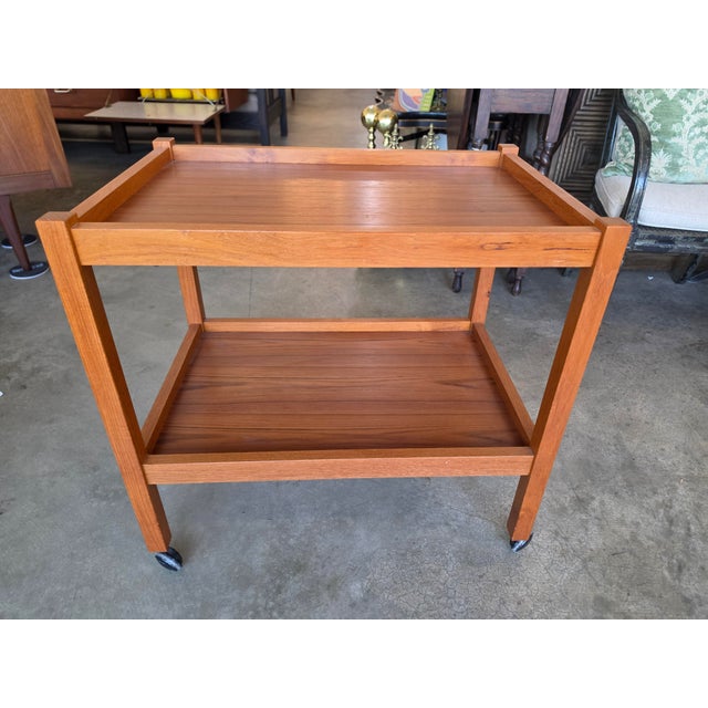 Mid-Century Modern Danish Teak Rolling Bar Cart / Tea Trolley For Sale - Image 11 of 16