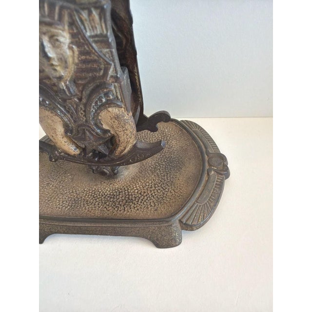 Metal Antique Art Deco Egyptian Revival Cast Iron Ashtray and Matchbox Holder For Sale - Image 7 of 7