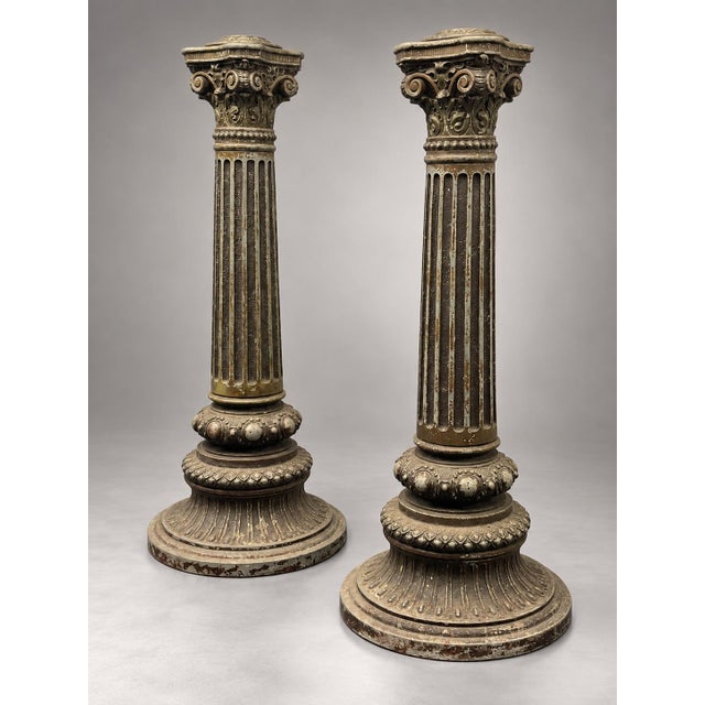 Late 19th Century Corinthian Column Candlesticks a Pair , For Sale - Image 11 of 12