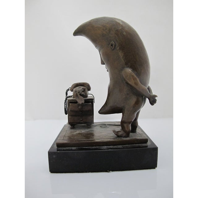 Sergio Bustamante Sergio Bustamante Mexico Bronze Sculpture Moon in Love Waiting on Phone Call For Sale - Image 4 of 11