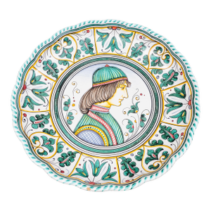 Mid 20th Century Deruta Taly D. Grazia Maiolica Large Portrait Wall Bowl Charger Plate