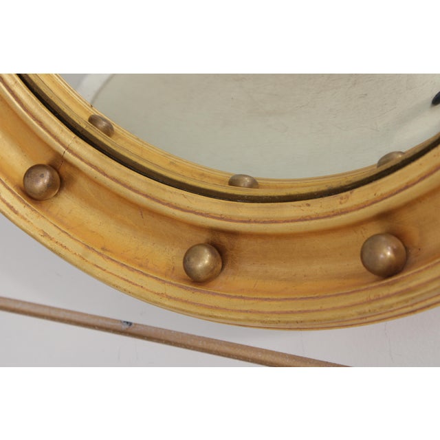 1990s Federal Style Convex Glass Gold Finish Round Mirror For Sale - Image 5 of 15