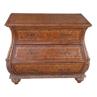 Vintage French Louis XVI Tooled Leather Bombe Chest Dresser Commode 44" For Sale