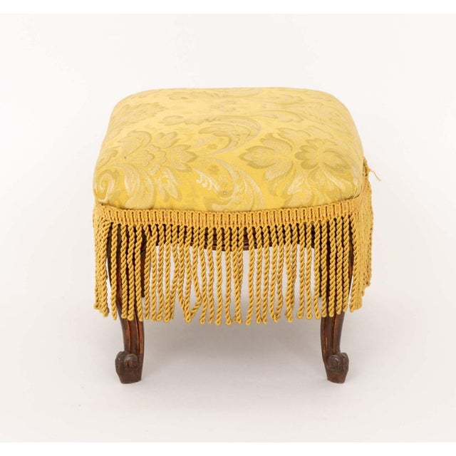 Louis XV Style Yellow Damask Upholstered Ottoman For Sale - Image 4 of 9